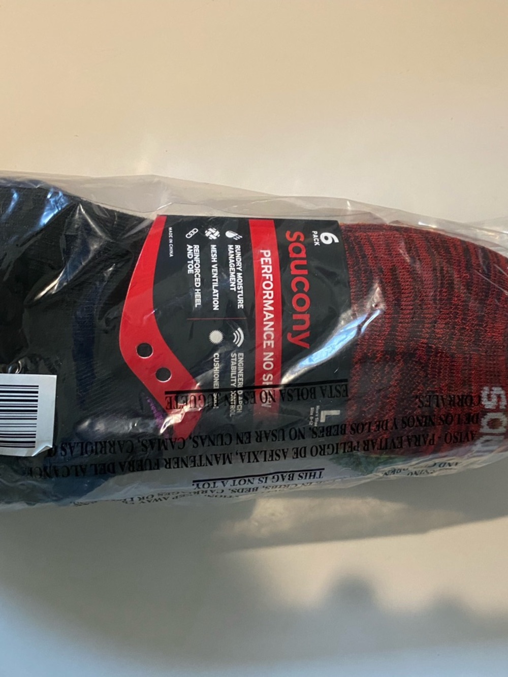 Saucony Men’s No-Show Athletic Socks - Red and Black